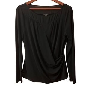Ann Taylor Black Draped Long Sleeve Blouse - Size L